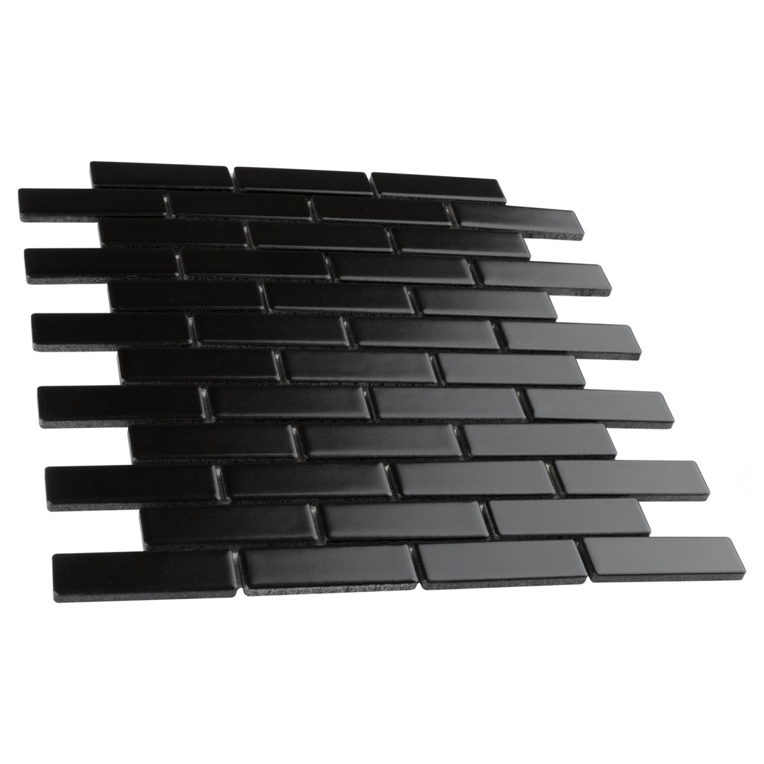 Metro Brick Subway Matte Black 11-1/2" x 11-3/4" Porcelain Mosaic Floor and Wall Tile Merola Tile