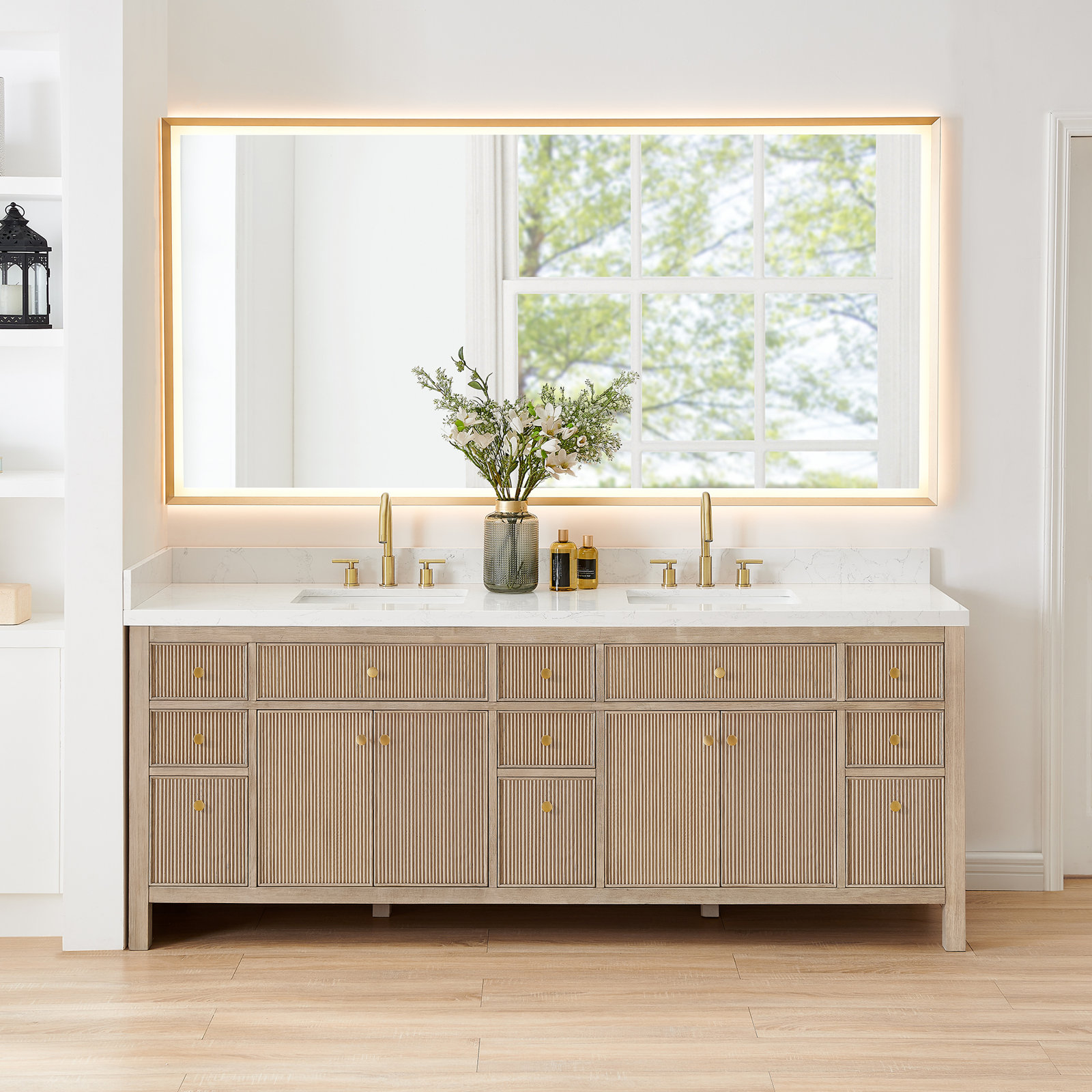 Lala 84" Double Bathroom Vanity, Nature Oak