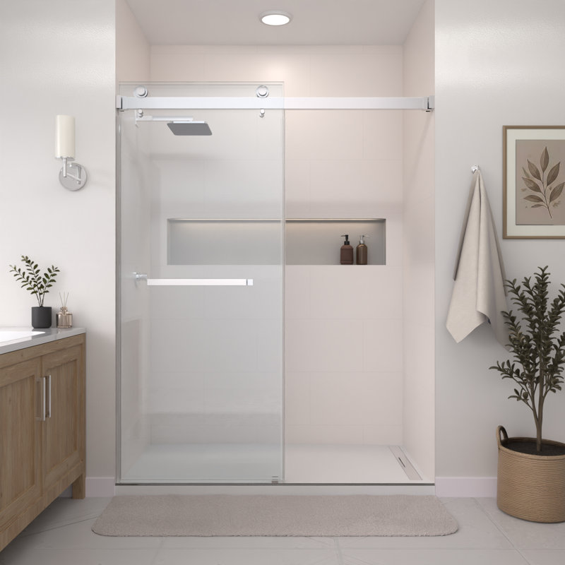 Catalyst 62"- 67" W x 76" H Double Sliding Frameless Shower Door in Chrome with 3/8" Clear Glass, Chrome