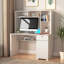 Bureau d'ordinateur avec huche et bibliothèque, bureau de direction en bois pour adolescents, bureau d'écriture pour ordinateur portable avec tiroirs, 3 prises CA et 2 ports de charge USB, table d'ordinateur portable pour la maison
