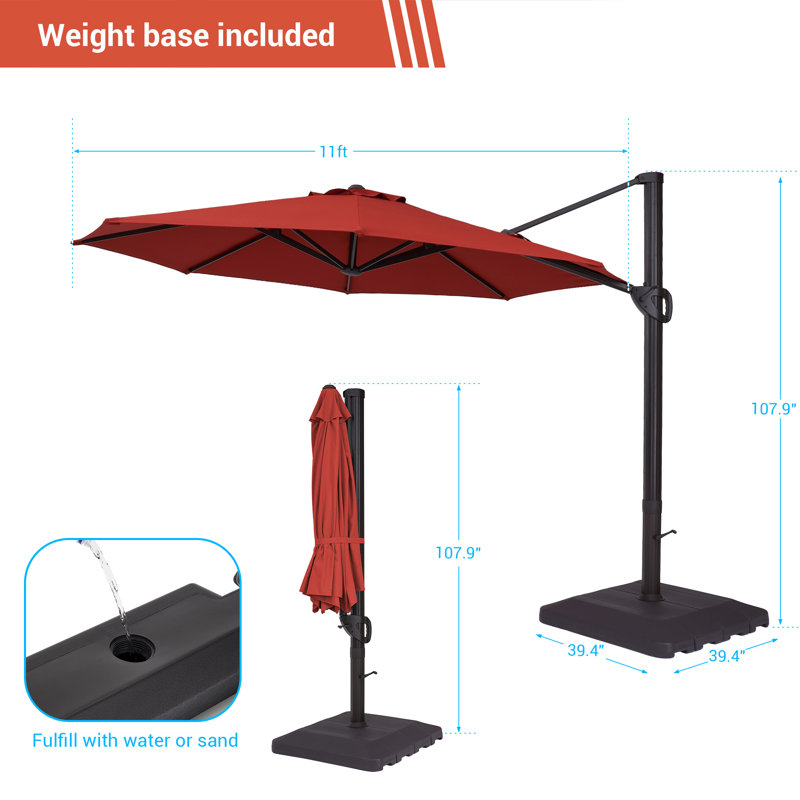Parasol en porte-à-faux octogonal 11 'Erwina, Rouge