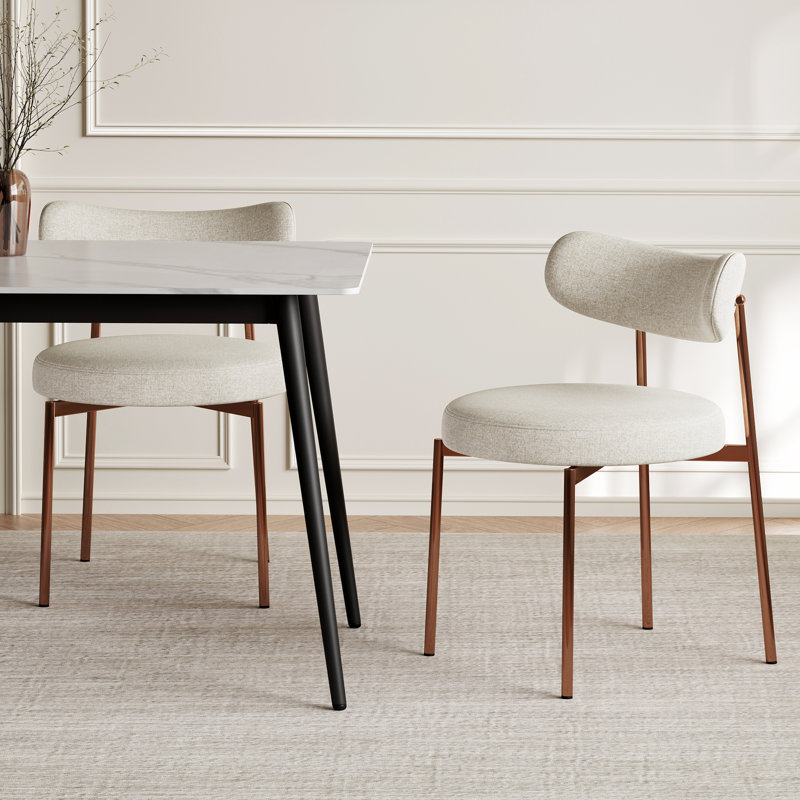 Ensemble de 2 chaises de salle à manger rembourrées modernes avec pieds en acier inoxydable or rose, confortables et faciles à nettoyer, beige / orange