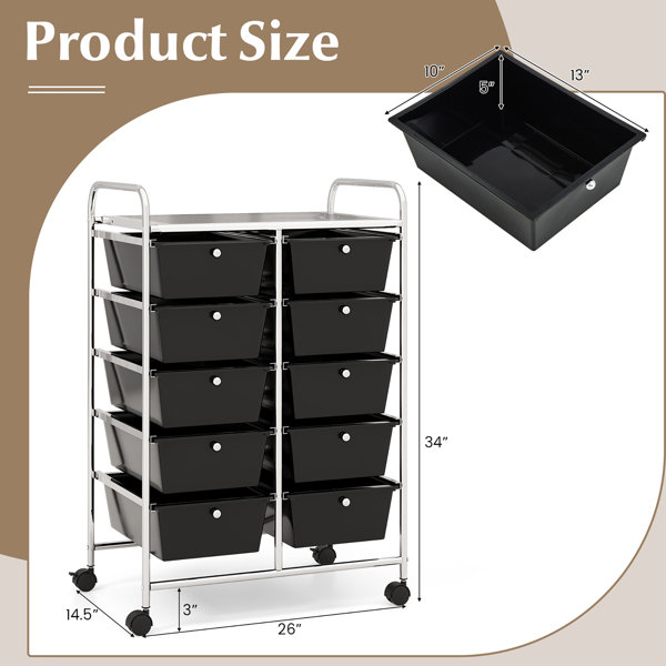 Rebrilliant Milin 10 Drawer Storage Drawer with Locking Wheels | Wayfair