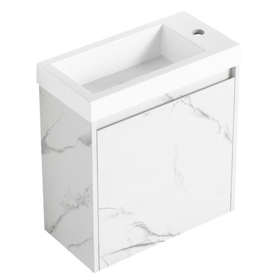 Lavabo de salle de bain moderne avec lavabo et charnière en résine - Meuble-lavabo élégant avec porte à fermeture en douceur