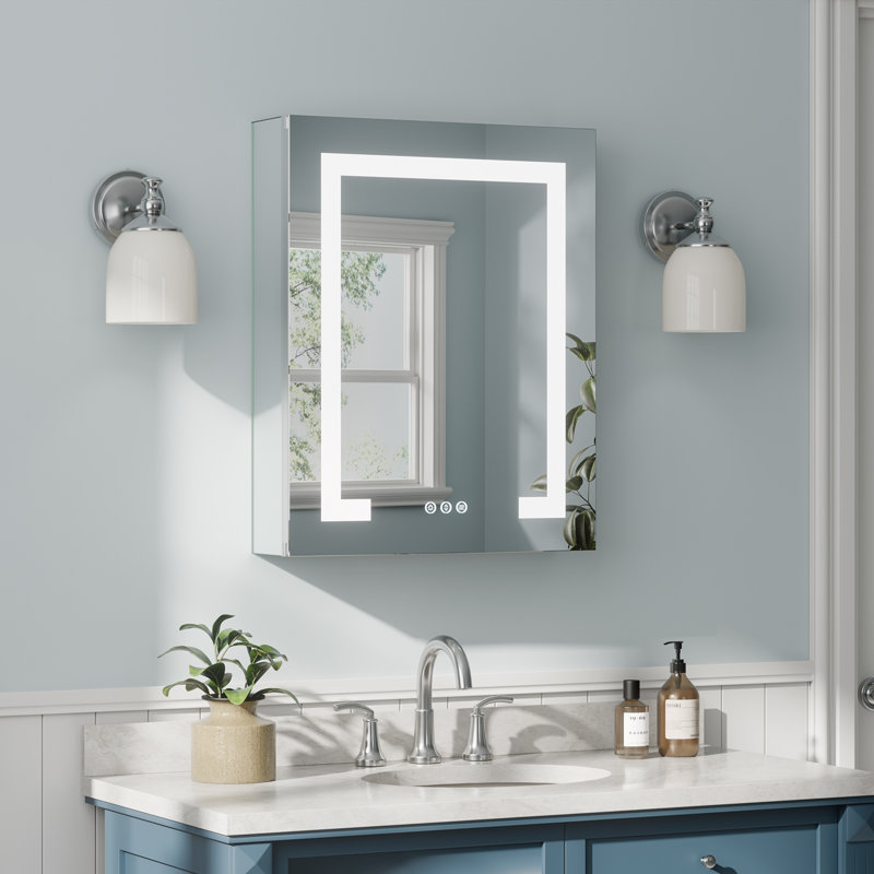 Recessed or Surface LED Mirror Medicine Cabinet, Defogger, Touch Sensor, 3 Colors, Dimmer, Outlets and USBs