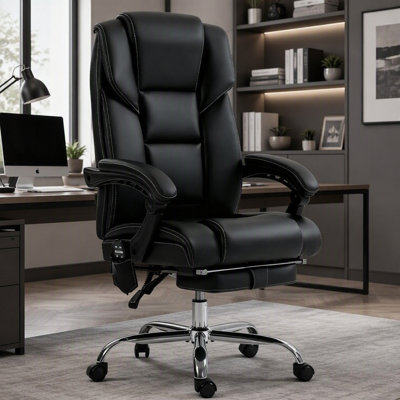 Fauteuil de bureau ergonomique avec massage par vibrations et repose-pieds inclinable pour un confort et un soutien optimaux tout au long de la journée