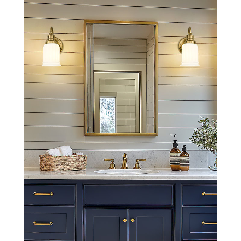 Steel Armed Sconce With Fluted Clear Glass, Brushed Gold