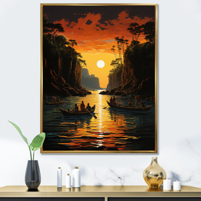 Coucher de soleil africain sur la rivière Jungle 1 - Art mural Jungle