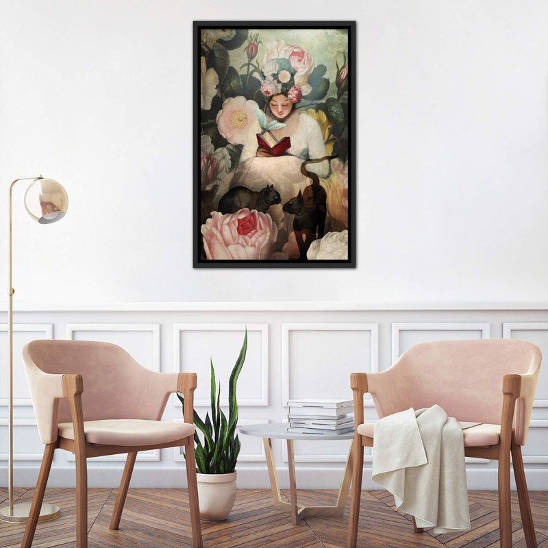 «The Reading» par Catrin Welz-Stein, impression, Toile avec cadre noir patiné, H 40 po x l 26 po x P 1,5 po