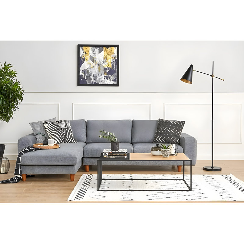 Table basse moderne en noyer avec pieds en métal, 47,2 po x 15,7 po x 15,7 po | Fabrication 100% MDF, capacité de charge de 33 lb | Design industriel élégant, parfait pour le salon et les espaces contemporains