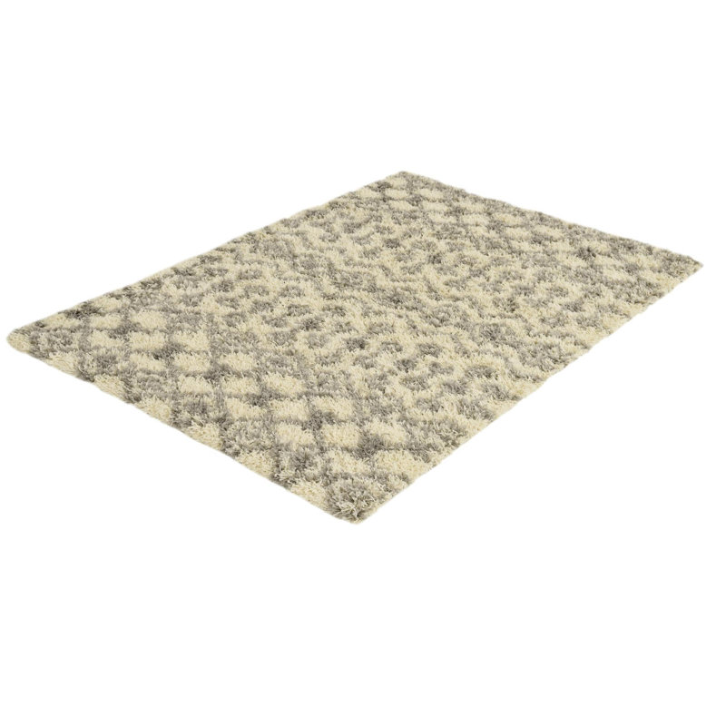 Tapis à poil long gris treillis Griego, Rectangle 7 pi 10 po x 10 pi