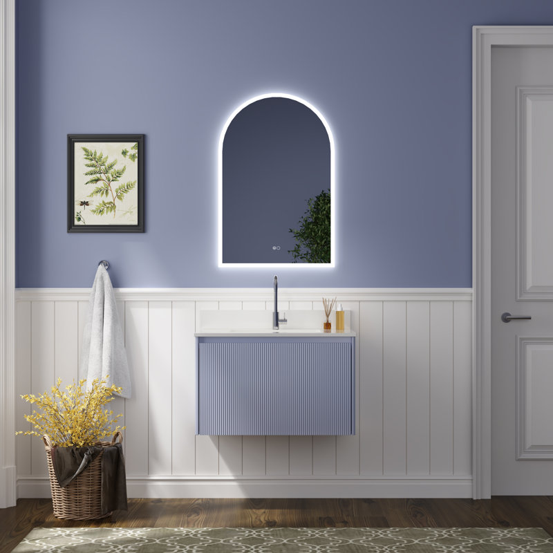 24"W X36''H Wall Mounted Bathroom Arch LED Mirror With PMMA Diffuser And Memory Function