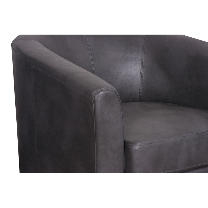 Ellen Enzo Upholstered Barrel Chair Faux Leather, Charcoal Gray Faux Leather