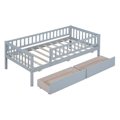 Lit de jour avec deux tiroirs - Structure en bois massif et tiroirs de lit extra-spacieux, solution de maximisation