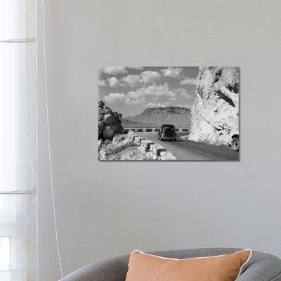 1930S-1940S Car Driving On Mountain Road In Yellowstone National Park Near Cody Wyoming USA - Wrapped Canvas Print