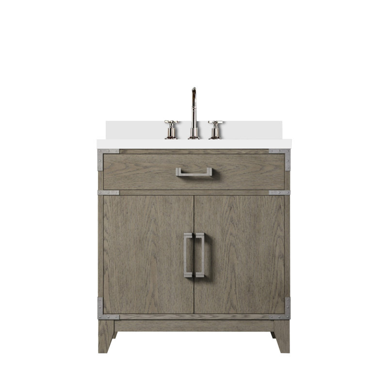 Meuble-lavabo simple en chêne gris 30 po X P 22 po D, plateau en marbre de culture et robinet, Gris