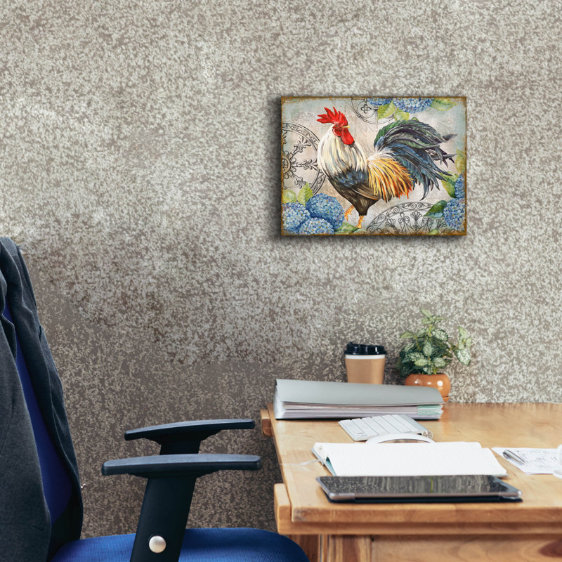 «Ironwork Rooster D» par Jean Plout, art mural sur toile, H 12 po x l 16 po x P 0,75 po
