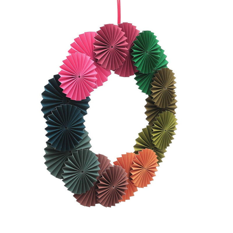 Couronne de fleurs de papier multicolore fabriquée à la main, décoration murale festive pour la maison
