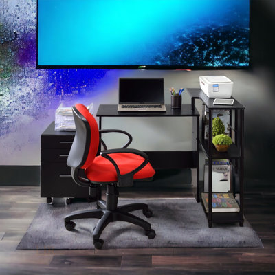 Levi Black Finish L-Shaped Writing Desk With Side Shelf For Efficient Workspace And Storage by Wrought Studio
