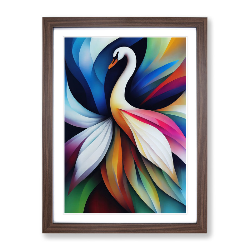 XV1022-5364X Wondrous Swan Abstract - Single Picture Frame Print, 34cm H x 25cm W x 2cm D, Walnut