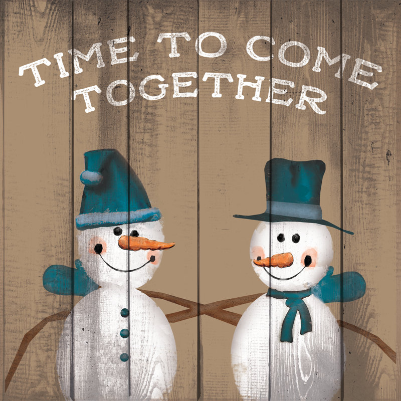 Snowmen Friends Come Together - Wrapped Canvas Print, 76cm H x 76cm W x 3.8cm D