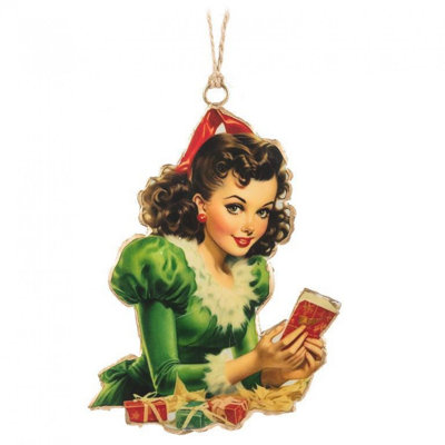 Retro Woman Wrapping Gifts Ornament