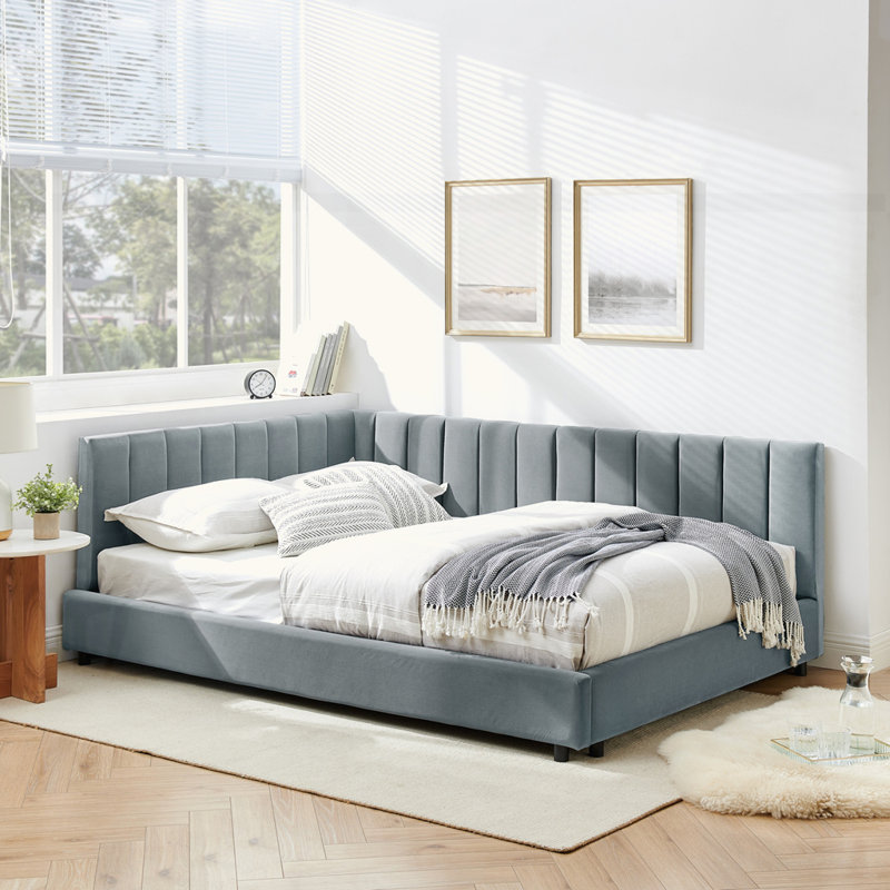 Sofa Bed Frame with Comfortable Backrest and Armrests, Grey