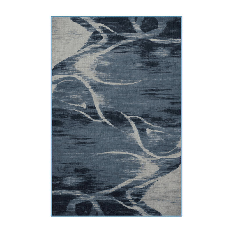 Tapis bleu abstrait lavable à la machine, Rectangulaire 2 pi x 3 pi