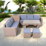 6-piece All Weather Pe Rattan Sofa Set With Adjustable Seat, Storage Box, Removable Covers And Tempered Glass Top Table