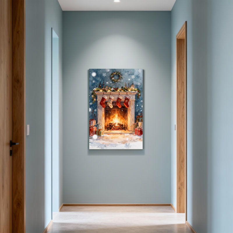 Foyer de Noël avec des bas et des cadeaux, H 48 po x l 32 po