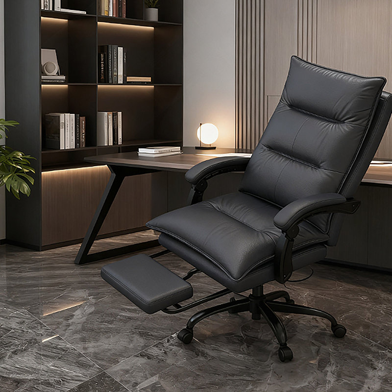 High-End Dark Gray Office Recliner with Adjustable Footrest - Luxury Craftsmanship for Professionals Seeking All-Day Comfort