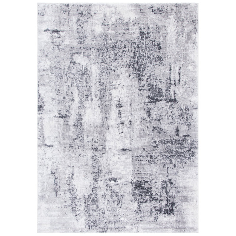 Tapis abstrait gris / ivoire Minyard, Rectangle 5 pi 3 po x 7 pi 6 po