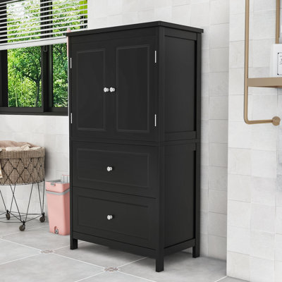 Armoire de salle de bain autoportante en bois avec tiroirs de rangement et tablette réglable Onsted