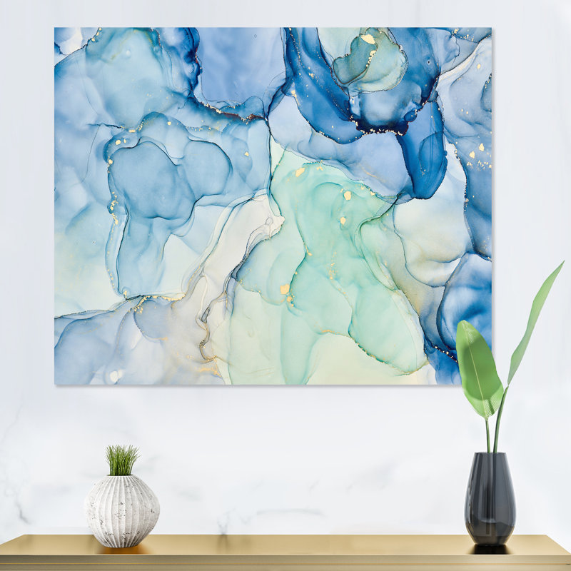«Blue Luxury Abstract Fluid Art XXV», reproduction sur toile, H 24 po x l 32 po, Toile tendue