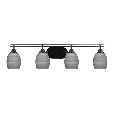 Barre d'éclairage de salle de bain 4 lumières avec verre matriciel gris 5 po Afred