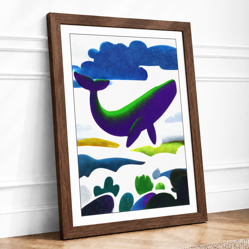 Whale in Depths Modern 1 Piece Single Picture Frame Wall Art, A1 - 84.1 x 59.4 cm, Walnut