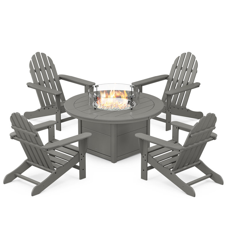 Classic Adirondack 5-Piece Conversation Set with Fire Pit Table, Slate Gray