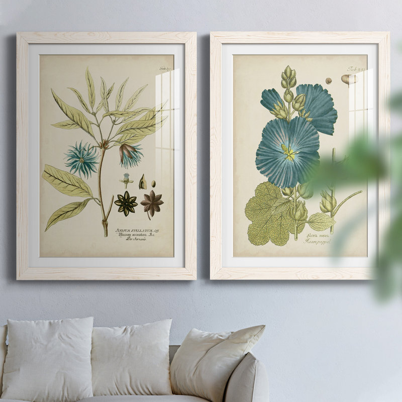 Eloquent Botanical III - Ensemble de 2 peintures encadrées, H 31,5 po x l 47 po x P 1,5 po, Blanc, Papier encadré blanc