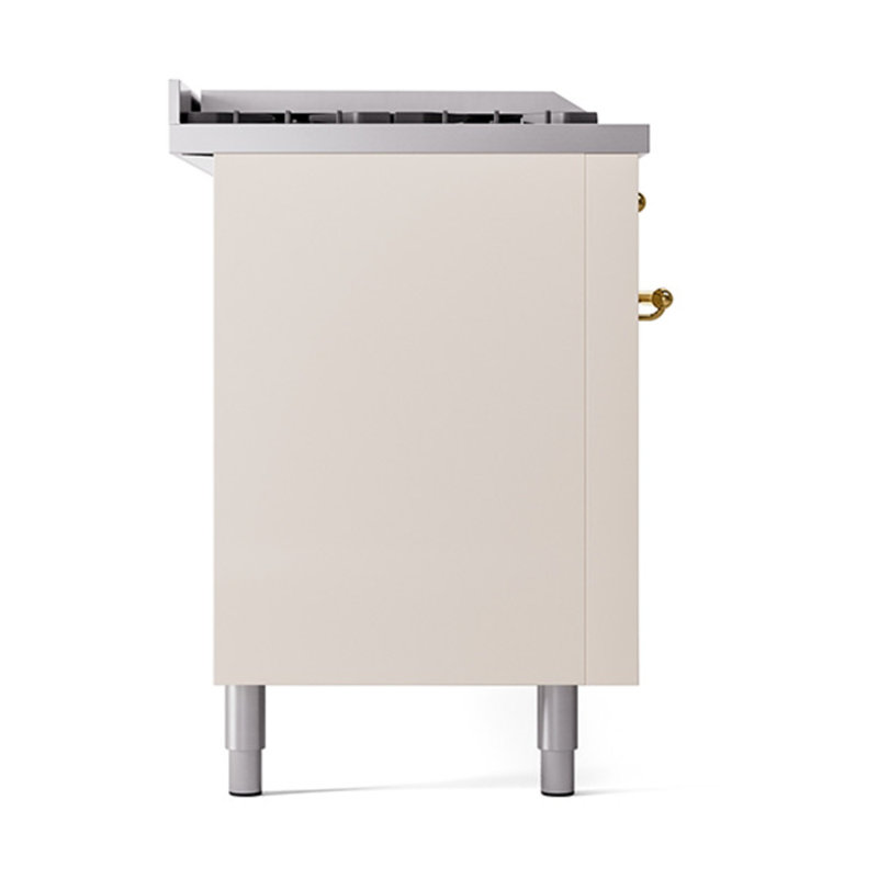 ILVE Nostalgie II Noblesse 60 in Dual Fuel Range 7 Burner, Griddle, Frenchtop, Liquid Propane, Antique White/Brass