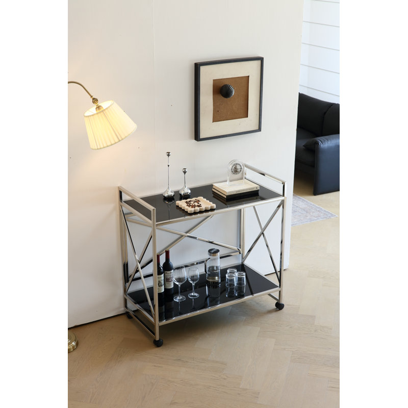 Bar Cart With Wine Glass Rack, Faux Marble, For Kitchen, Dining Room - Thumbnail 5