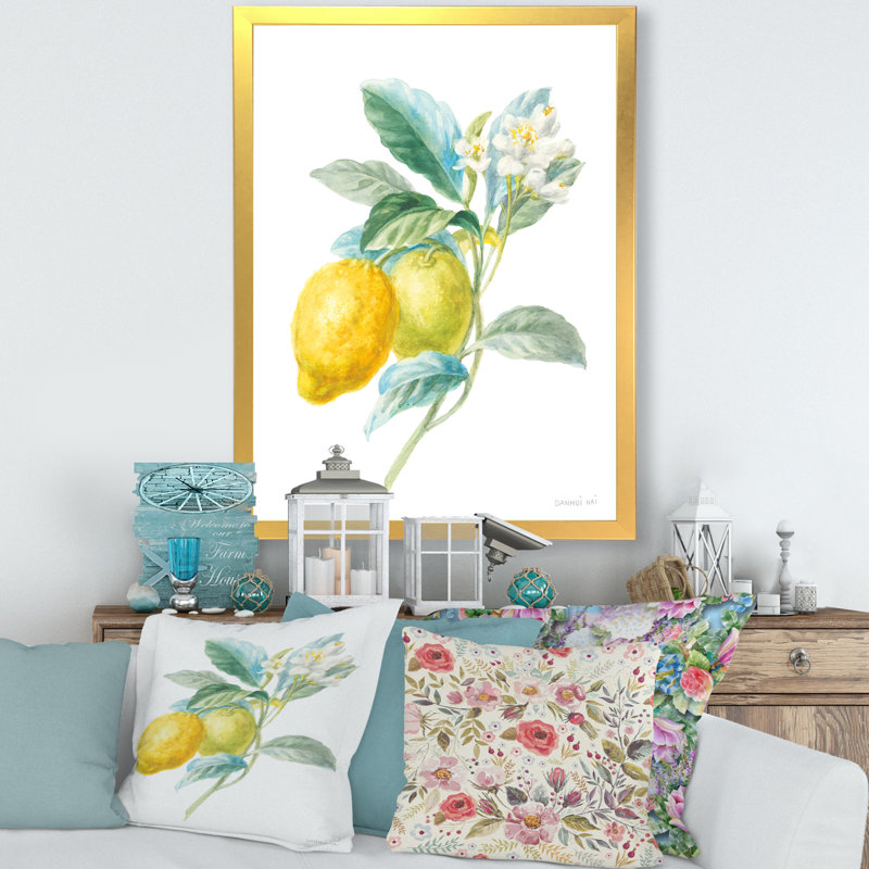Art mural sur toile, "Citron de cuisine", impression de citron rétro - Floursack Lemon II, Cadre doré
