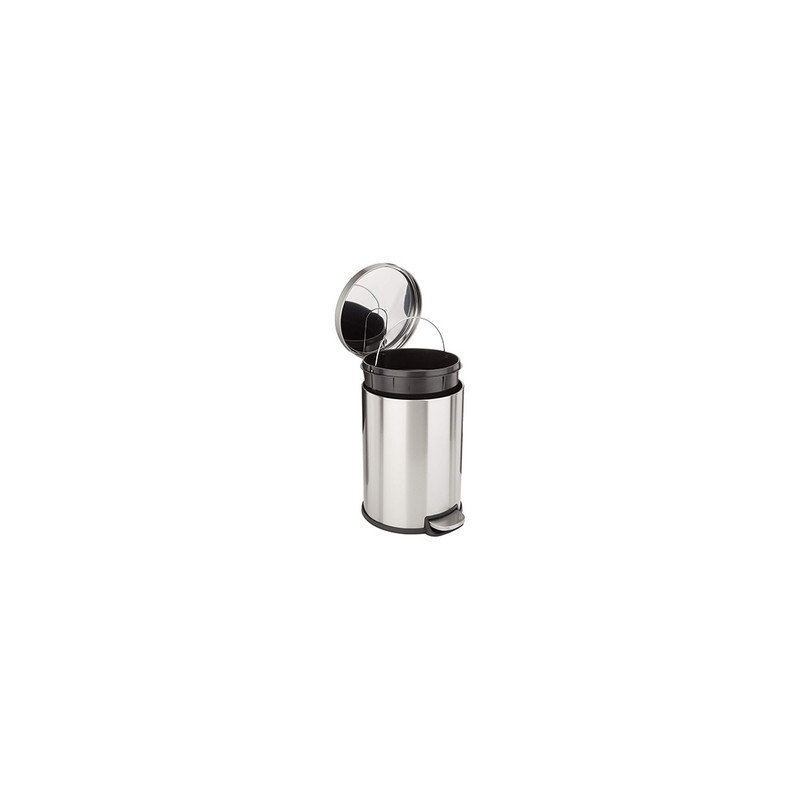 Brushed Stainless Steel Round Office Trash Can with Soft-Close Pedal
