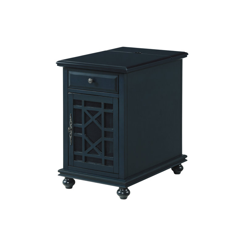 Ahmara End Table with Storage and Built-In Outlets, Catalina Blue Top / Catalina Blue Base
