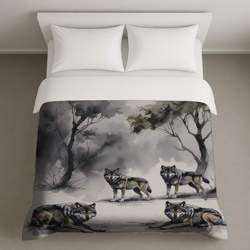 Gray Wolves In Forest Duvet Covers, Queen