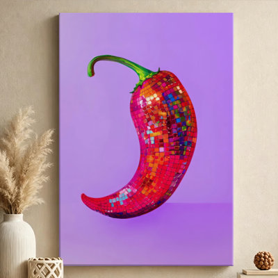 Colorful Chili Pepper Gallery Wrapped Canvas Wall Art, Mosaic Tile Pop Art Food Illustration Print, Vibrant Kitchen Wall Decor for Dining Room Living Room Office, Ready to Hang