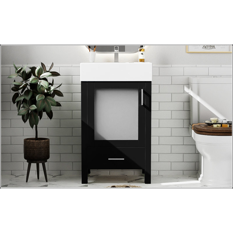Meuble-lavabo moderne de 20 pouces avec lavabo en céramique et grand rangement pour les petites salles de bain