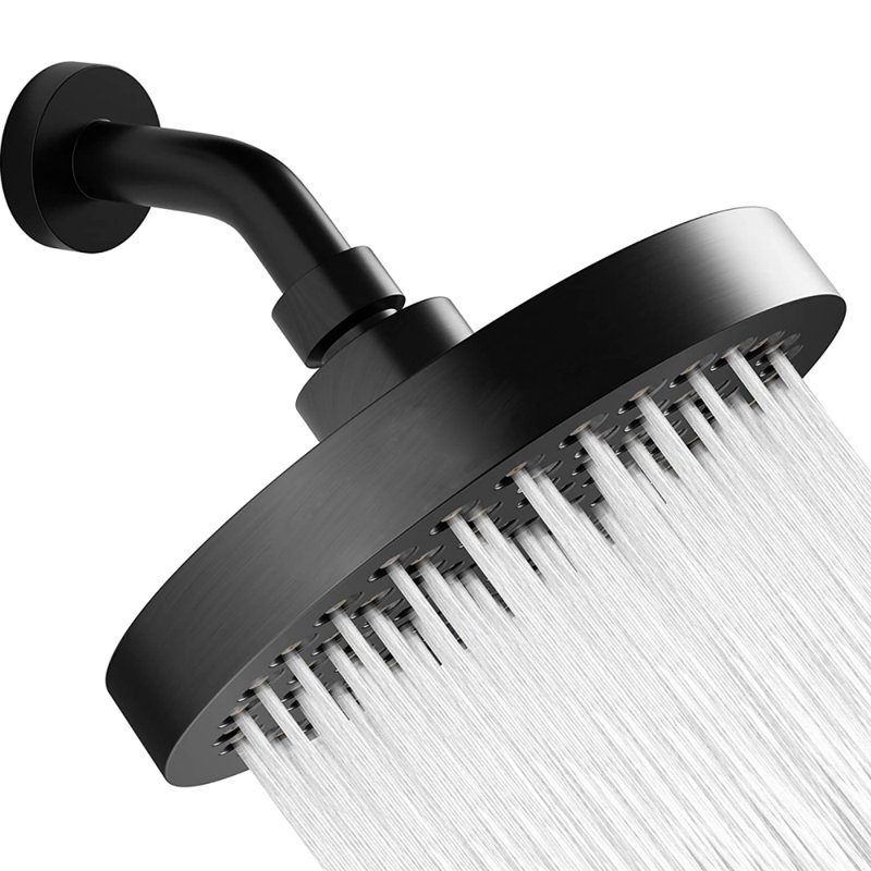 Tête de douche à haute pression à pluie, pomme de douche 6 pouces (sans coude), Noir