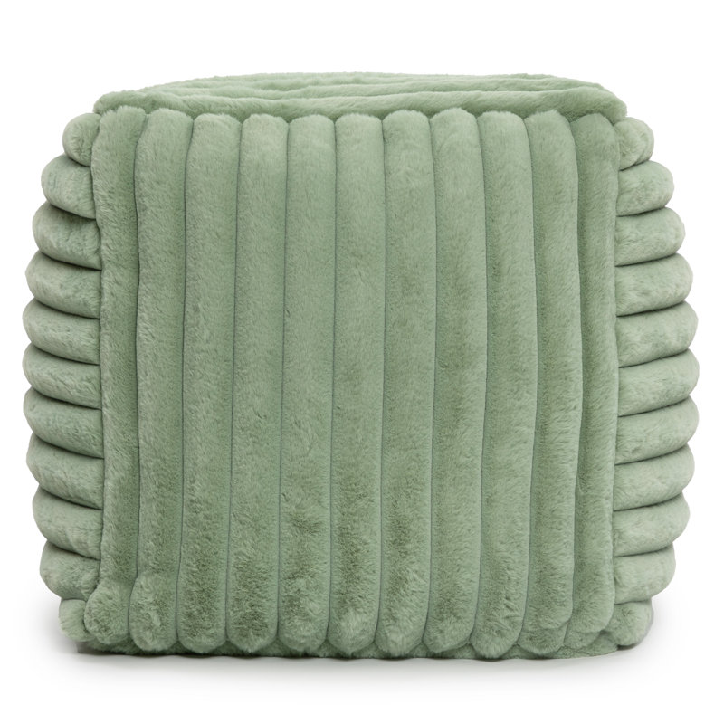 Demetrios Faux Fur Pouf, Green Faux Fur