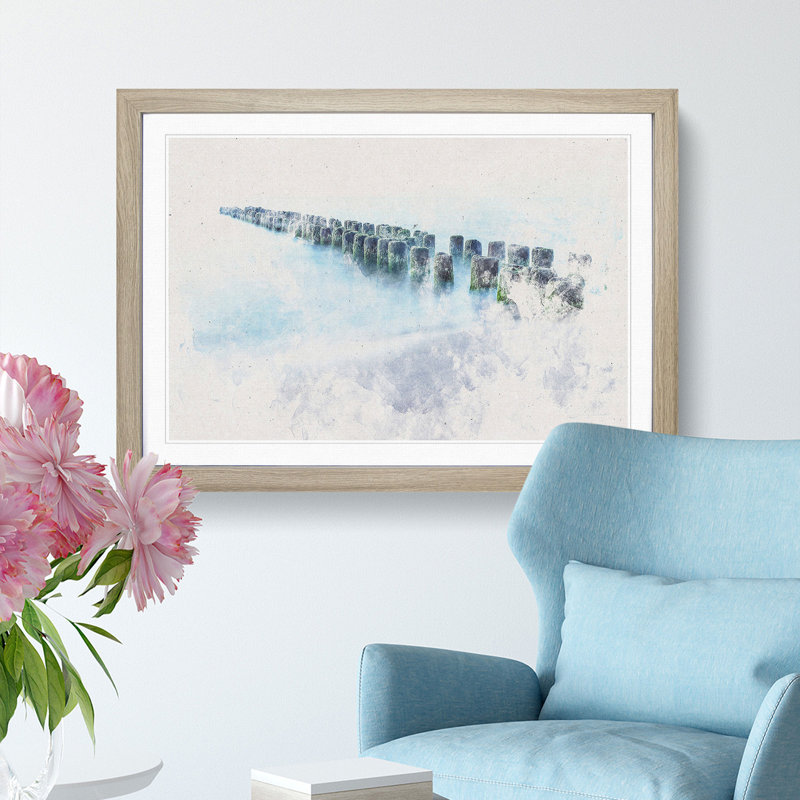 Breakwater within an Endless Sea - Picture Frame Graphic Art Print, Oak Framed, 40cm H x 60cm W x 2cm D