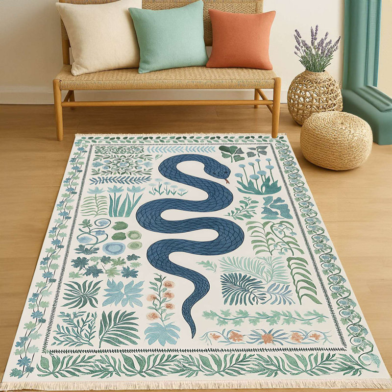 Boho Botanical Serpent Print Area Rug